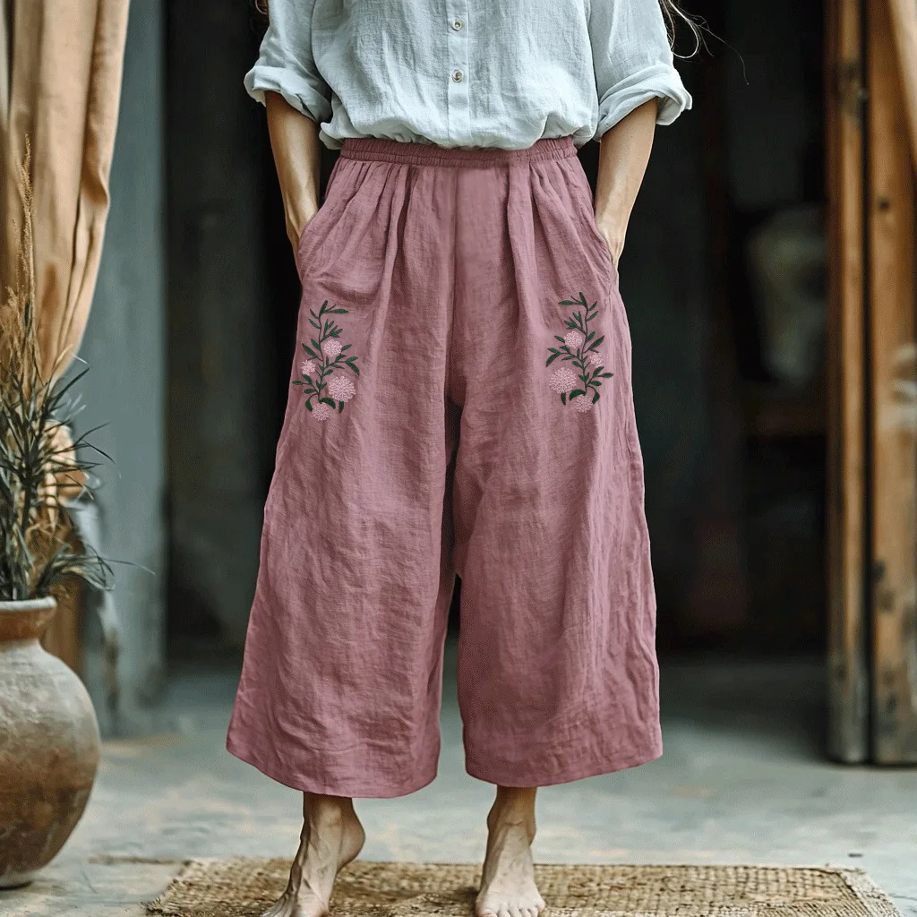 

Wide Leg Pant Women Long Pants Casual Loose High Waist Straight Trousers Regular Y2k Streetwear Elegant Embroidery Capris