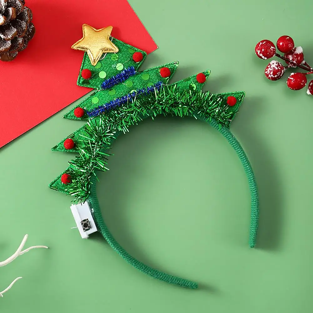 Festive Party Prop Glowing Christmas Headband Festive Xmas Tree Deer Horn Shape Hair Band Party Decoration Merry Gift