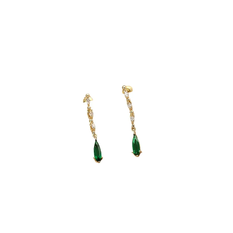 

*Grandmother Green Water Drop Small Earrings Female French Earrings 925 Silver Needle Personalized Earrings