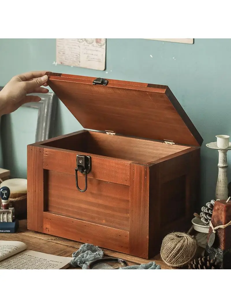 Caixa organizadora de madeira para mesa com fechadura para armazenamento de documentos e itens diversos, caixa retangular com tampa para cosméticos
