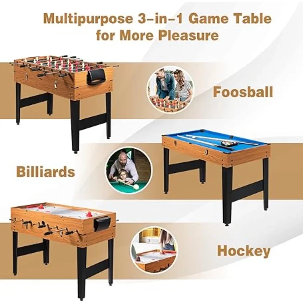 48 Inch Game Table, 3-in-1 Combo Table Set w/Adult Size Foosball