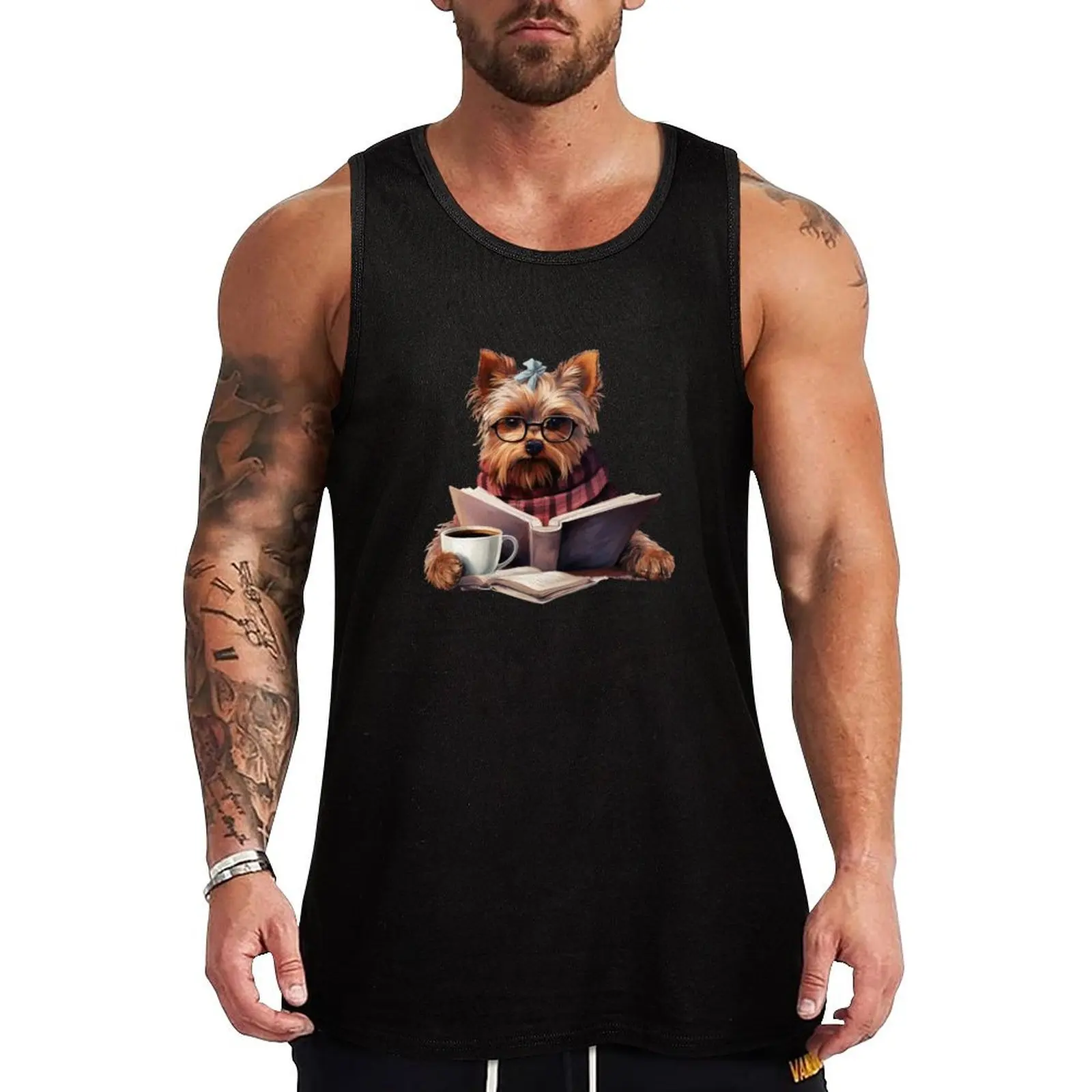 Cute dog reading Tank Top Summer Sleeveless Tank Top Casual Loose Beach Wear