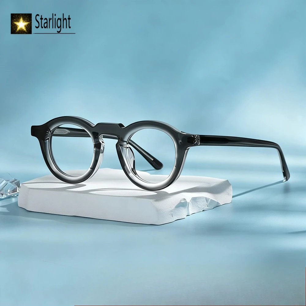 

2026 Acetate Round Leopard Glasses Frame Men Myopia Fashion Eyeglass Frames Man Casual Reading Handmade Prescription Progressive