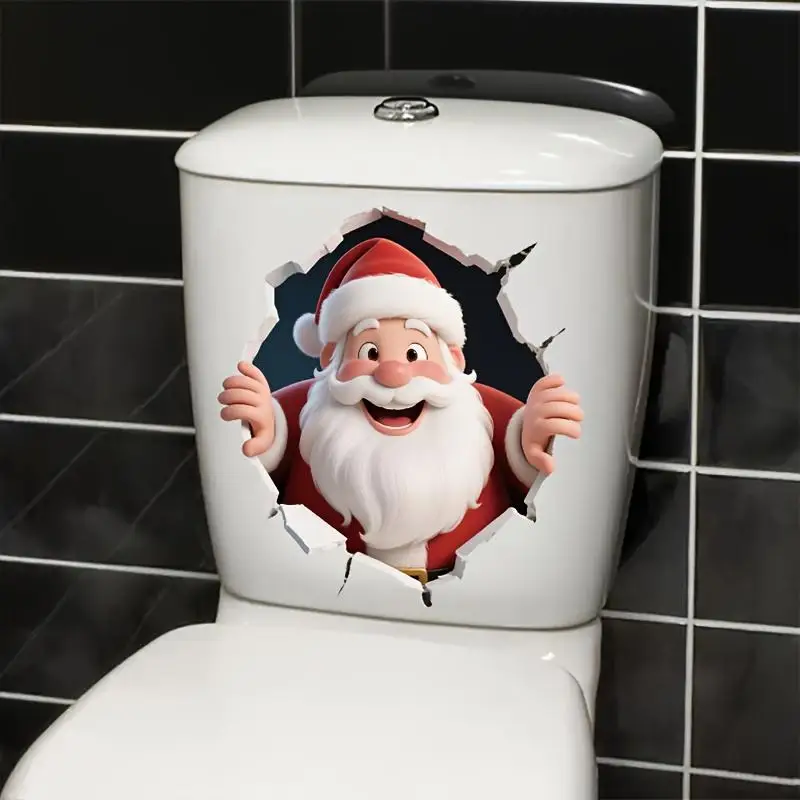 Santa Claus Break-Through Wall Decal PVC Removable Christmas Wall Window Sticker Home Christmas Decoration Gift New Year