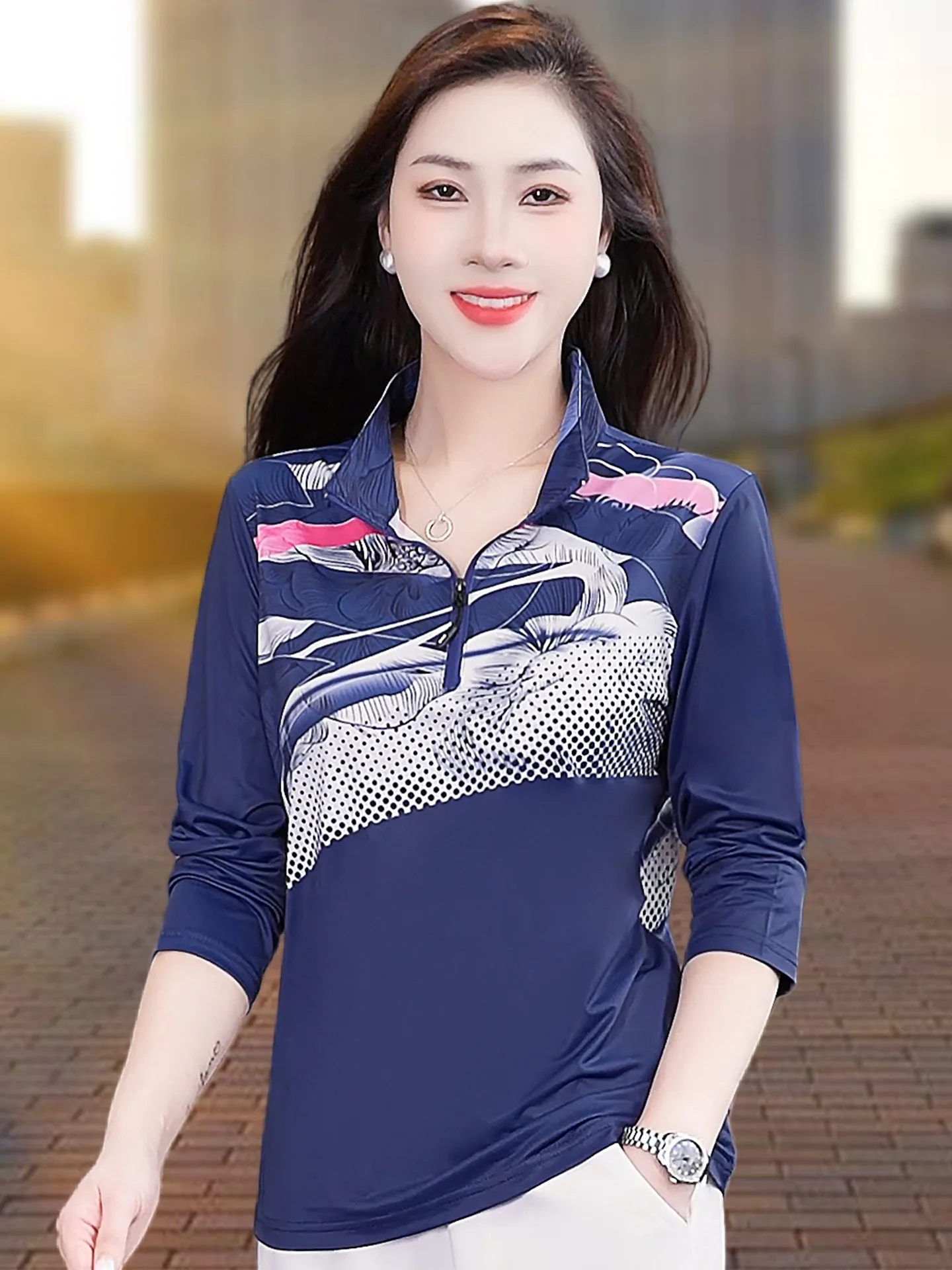 طقم ملابس رياضية من الحرير الجليدي للنساء لربيع وخريف فضفاض قابل للتنفس وياقة واقفة طويلة Sve مكونة من قطعتين كوي جاف غير رسمي...