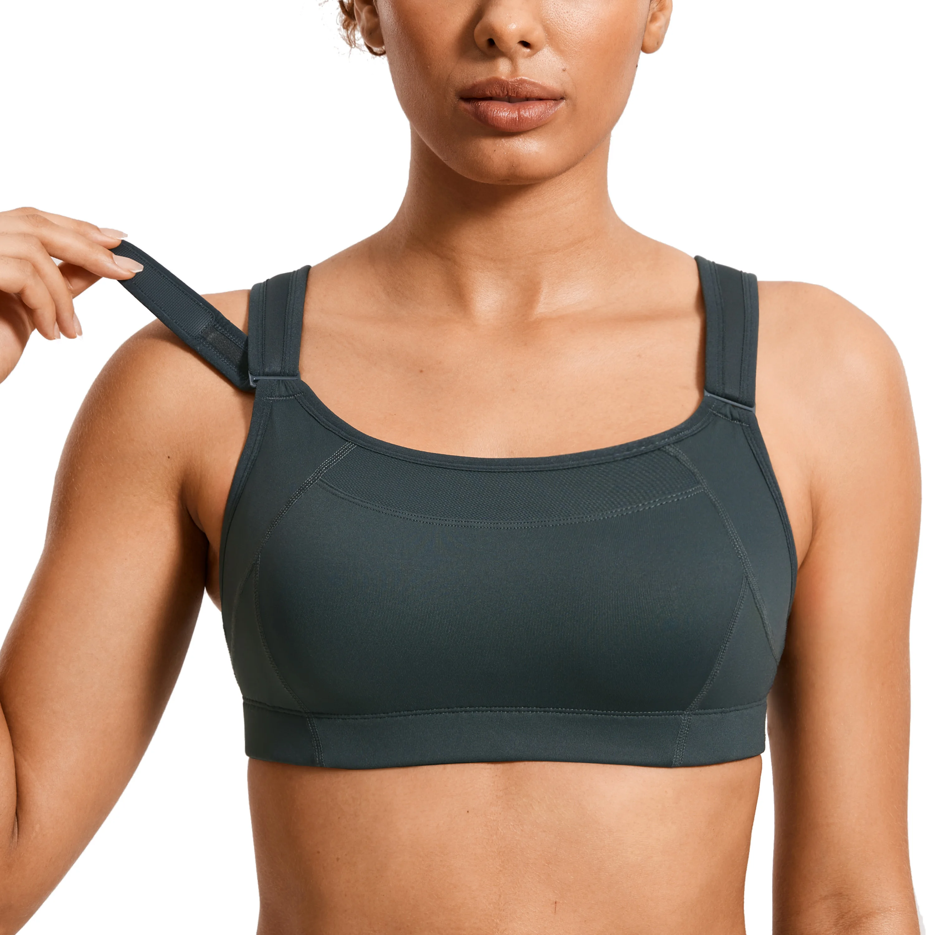 SYROKAN Reggiseni sportivi regolabili sul davanti per donna Reggiseno da corsa per allenamento senza ferretto ad alto impatto, comfort senza rimbalzo