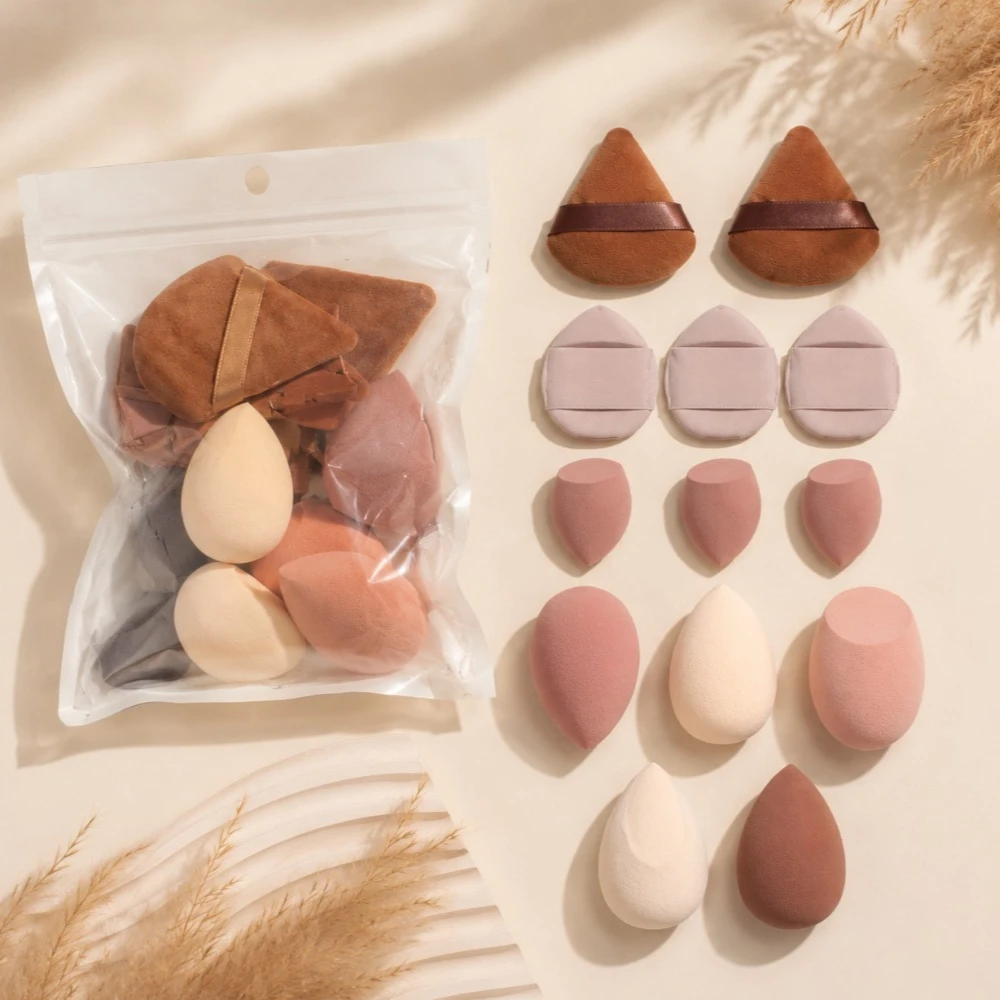 14Pcs Makeup Sponge Puff Set Velvet Triangel Powder Puff Beauty Egg Mini Finger Cosmetic Puff For Loose Powder Foundation Cream
