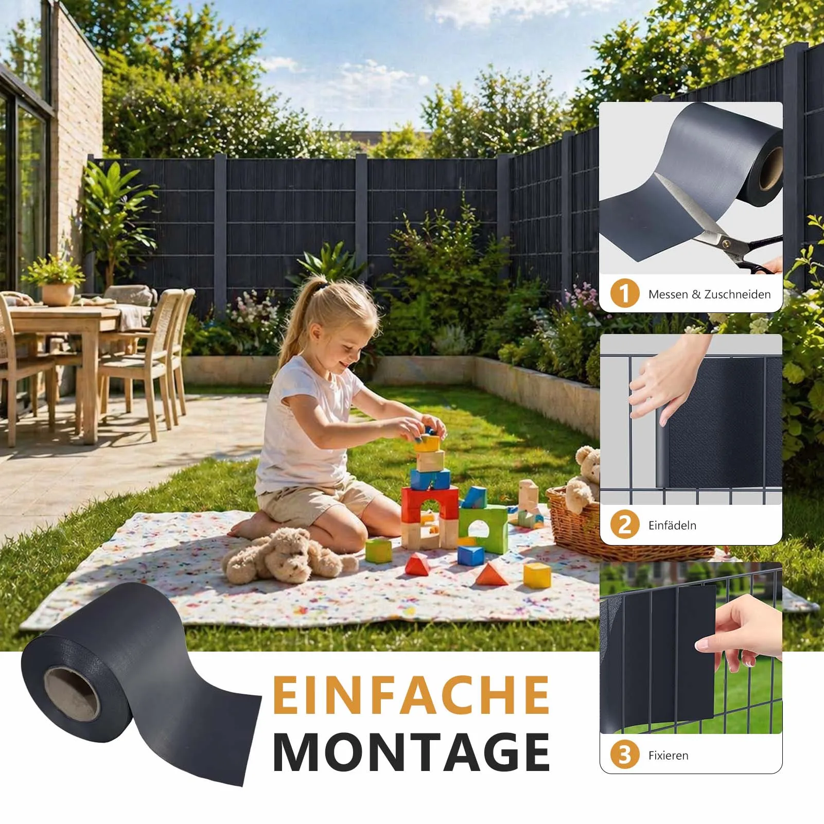 Gartenzaun Sichtschutzstreifen 35 m x 19 cm PE 2.0 Anthrazit Doppelstabmattenzaun Sichtschutzrolle Balkon Sichtschutz