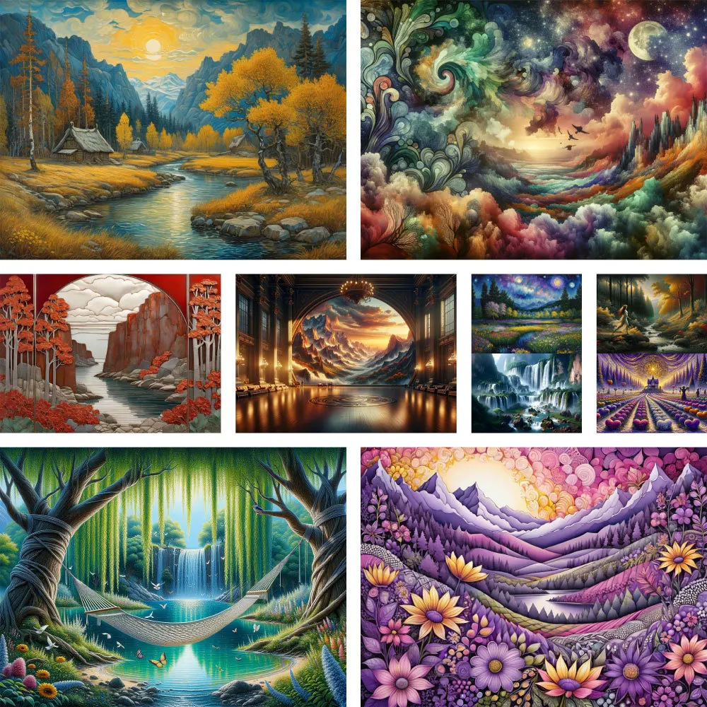 

Landscape Fantasy Nature Printed Canvas Cross-Stitch Embroidery Kit Craft Handiwork Handmade Needlework Design Home Decor Gift