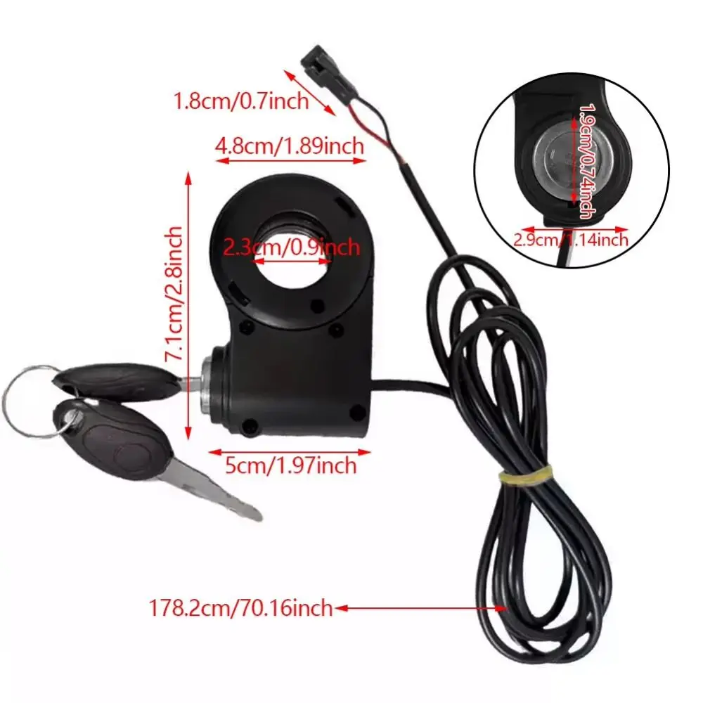 1Pcs 12V-72V Ebike Key Switch Lock 2 Wires 2 Keys Starter Switch Lock Black Aluminum Alloy Electric Scooter Key Lock