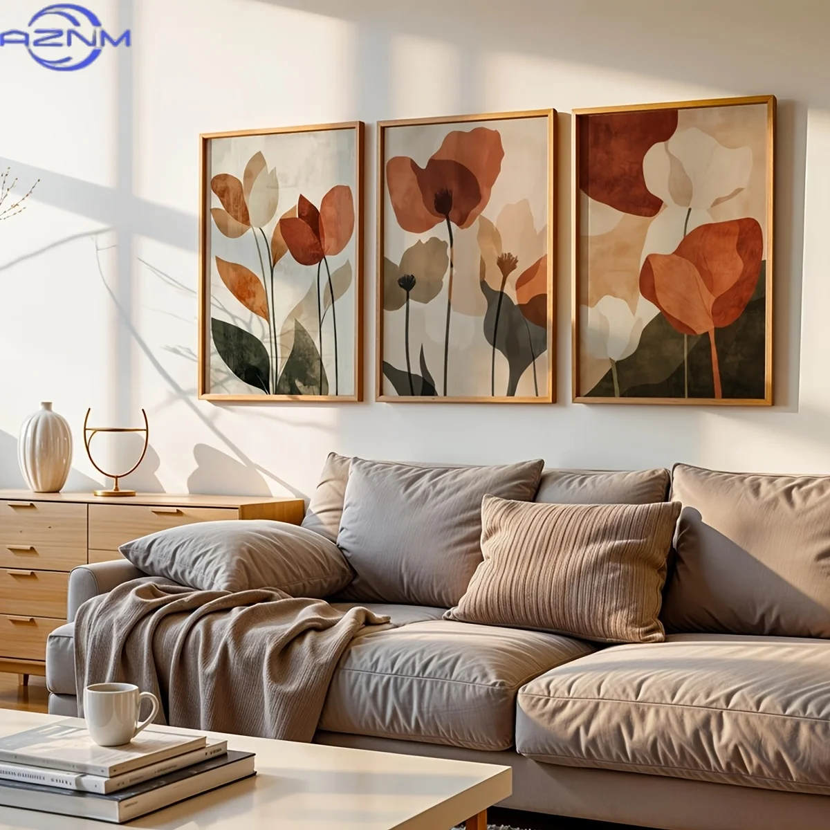 3pcs Boho Modern Botanical Wall Art Prints - Neutral Floral Posters Suitable for / Use, Earth Tone Spray, Vertical Plant Posters