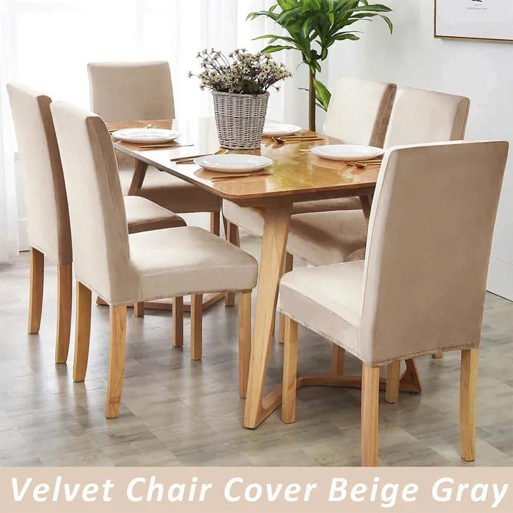 2024 Soft Velvet Chair Covers Thick Solid Color Chair Seat Cover Stretch Dining Room Chair Slipcover Office Banquet Restaurant