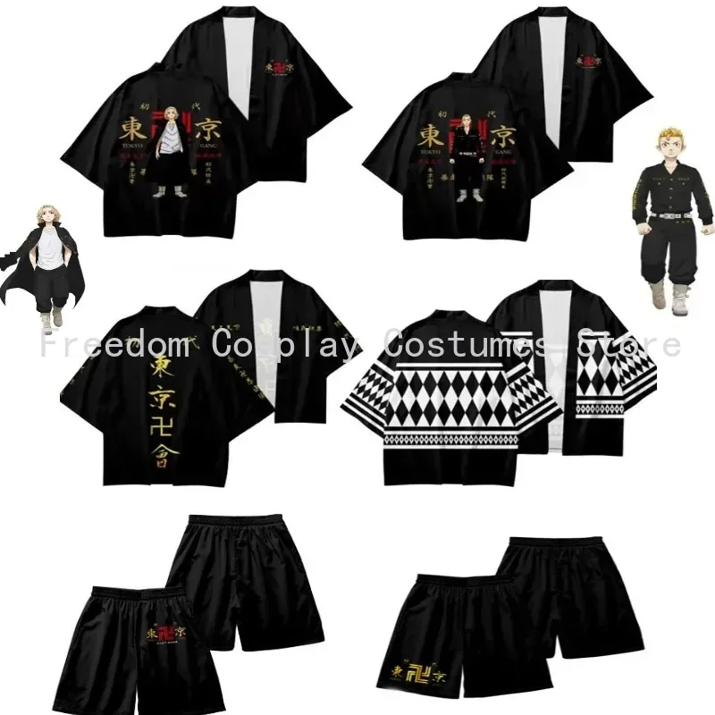 Anime Tokyo Avengers Cosplay T-shirt Cloak of Draken Manji Gang for Summer Haori Kimono Tee Men Short-sleeve shorts