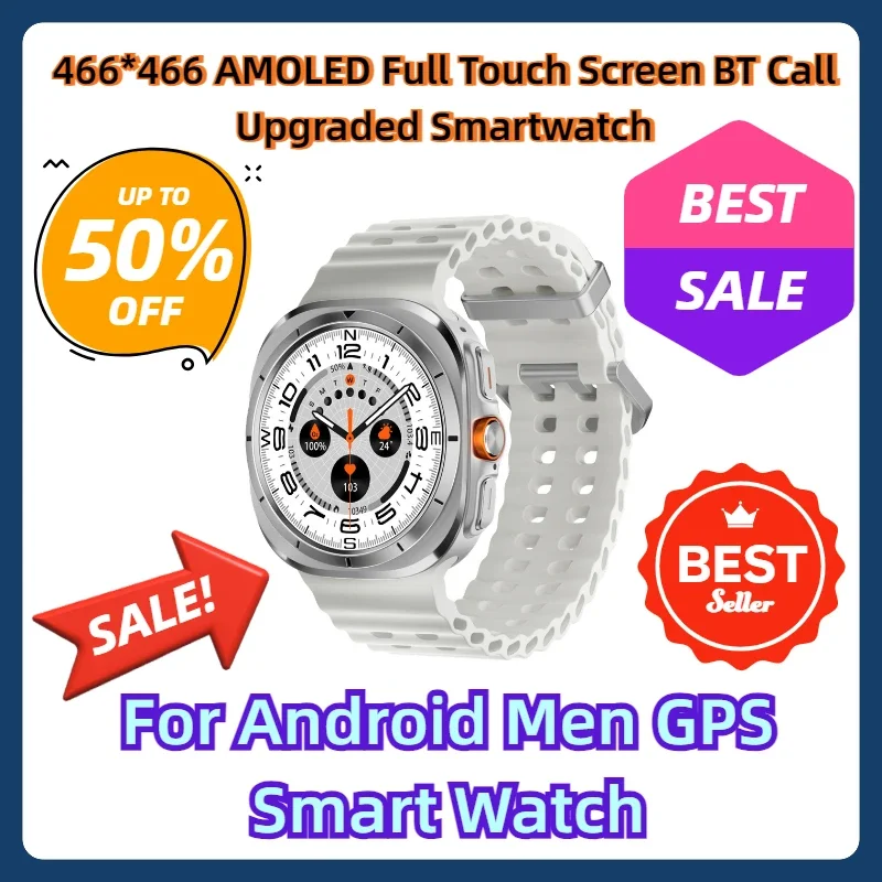 

466*466 AMOLED Full Touch Screen BT Call Upgraded Smartwatch for Android Men GPS Smart Watch