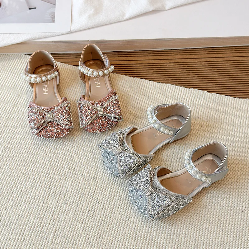 

Новые летние детские сандалии для девочек: роскошные, с бантом и стразами, для праздников и повседневной носки, мягкие балетки для детей