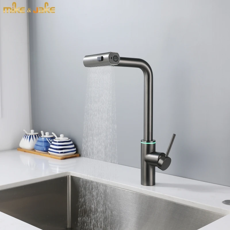 

gun gray stainless touch faucet Brass basin sink mixer hot and cold Kitchen water tap Pull out multifunctional kitchen Faucets