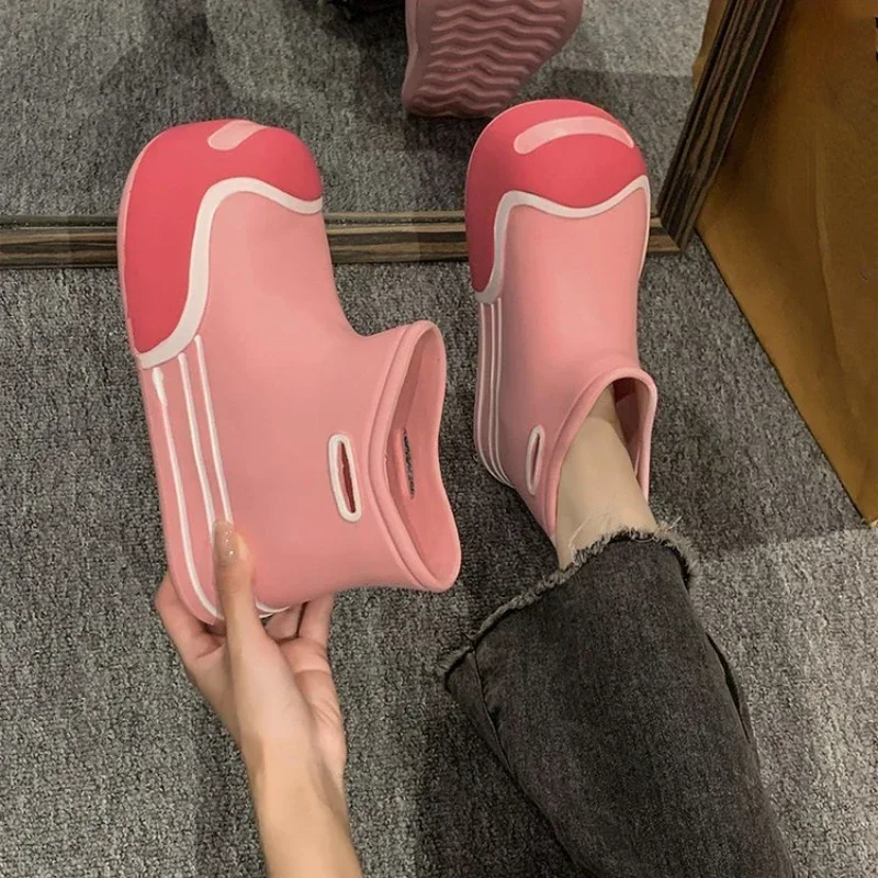 Rain Shoes Female Candy Color Fashion Outside Wear Mid-tube Thick Sole Four Seasons Waterproof Color Combination Rain Boots