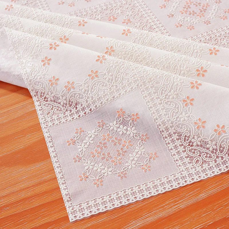 PVC Lace Tablecloth Waterproof Washable and Erasable Table Linen Tea Table Cloth Rectangular Table Cover Whitepink