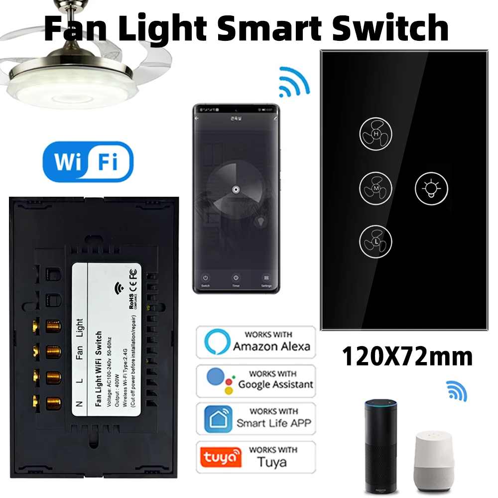 

Tuya smart wifi ceiling fan light switch for EU/US Compatible with Alexa/GoogleHome/IFTTT multiple speed control