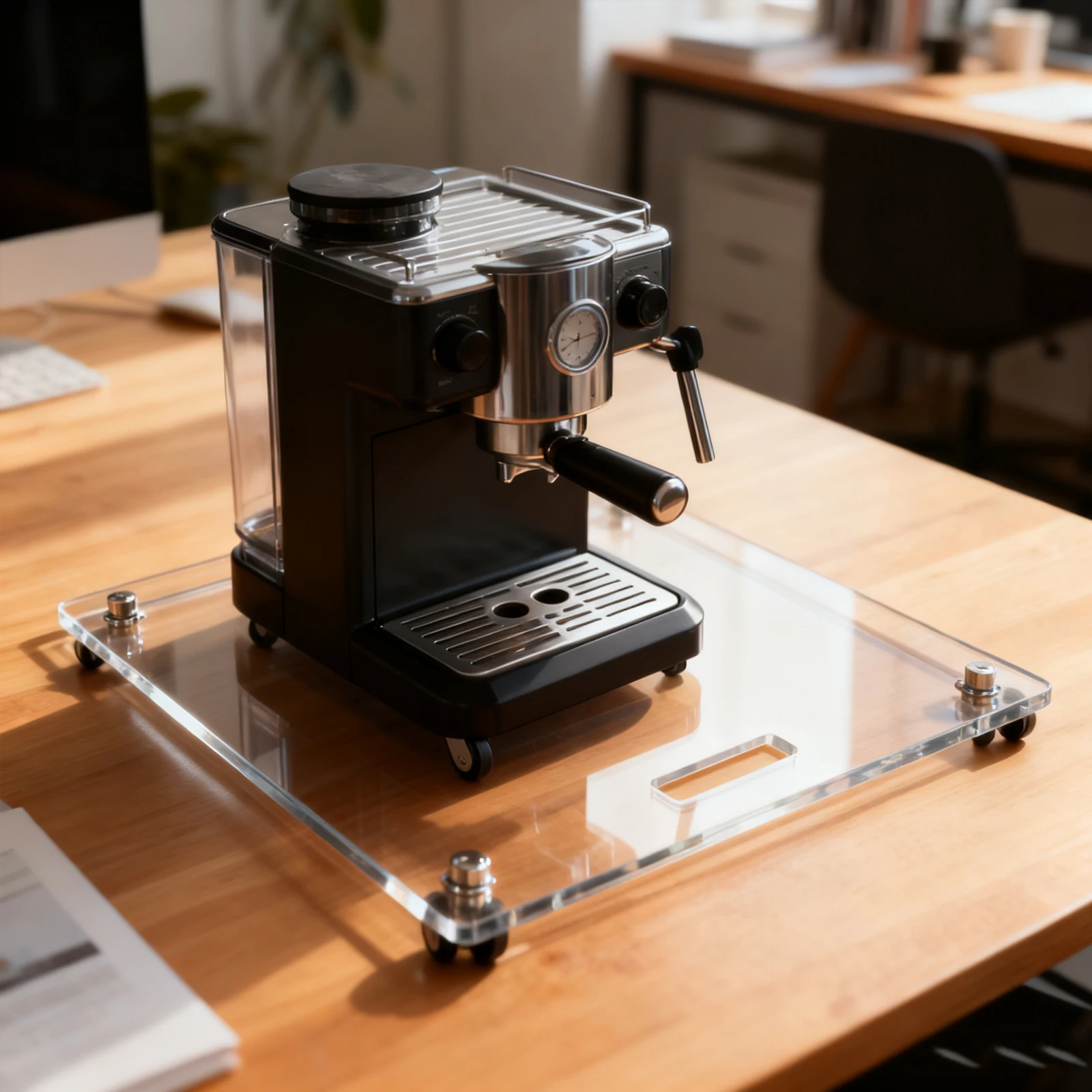 

13 Inch Acrylic Coffee Maker Sliding Tray Rubber Wheel Appliance Slider for Espresso Machine Countertop Station with Stable