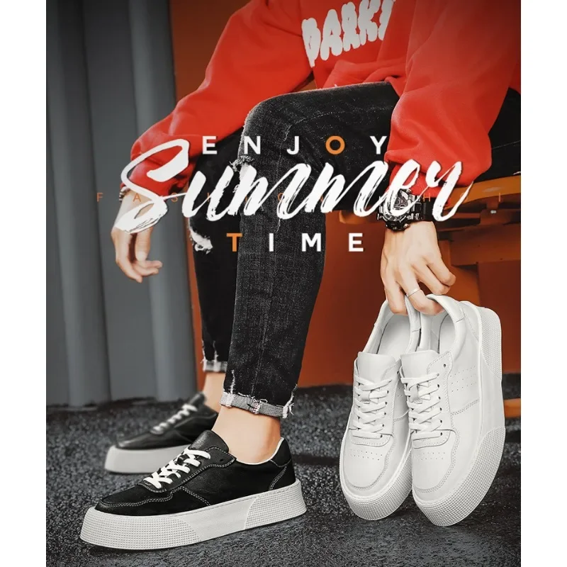 

Men Vulcanized Shoes Autumn New Breathable Versatile Casual Leather Thick Soled Wear Resistant Thick Soled Sports Shoes for Men