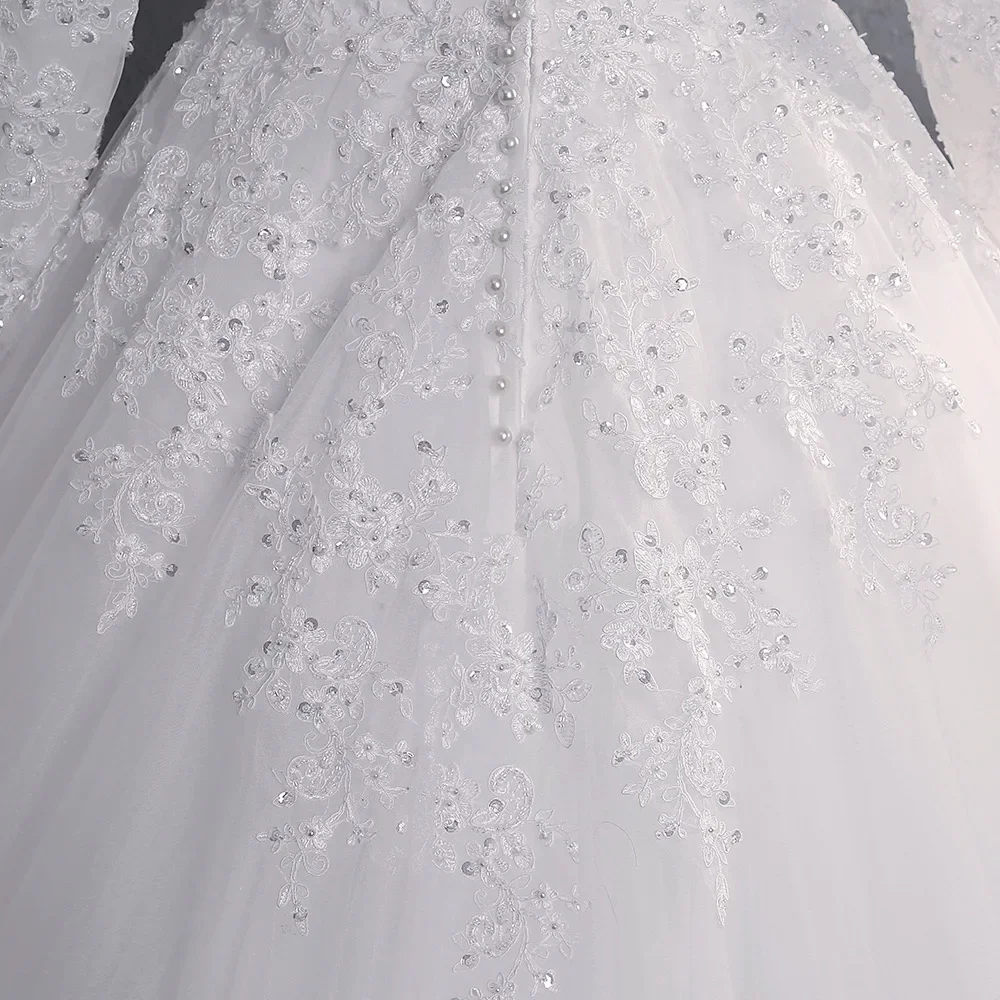 Robe de mariée musulmane à col haut avec train, robe de mariée princesse, broderie en dentelle de luxe, robe de mariée élégante, 2024