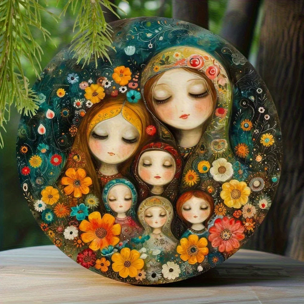 Russian Matryoshka Dolls & Floral Faux Resin Painting, Vibrant 2D Winter Metal Decor for Easter Gifts, Home & Apartment Decor