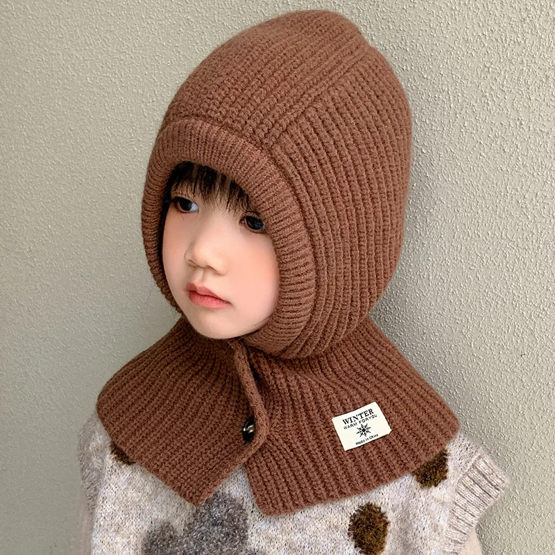 

2-10 Year Autumn Winter Kid Balaclava Headgear Cap Baby Knitted Bucket Hat Child Warm Ear Protection Neck Caps Hot