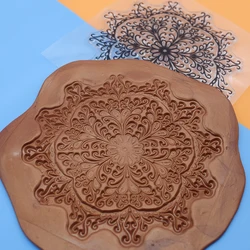 Hojas de textura de arcilla polimérica de Mandala rosa de 9cm, sello de transferencia de cerámica, estera en relieve, impresión de prensa, modelado, impresión para pendientes de cerámica