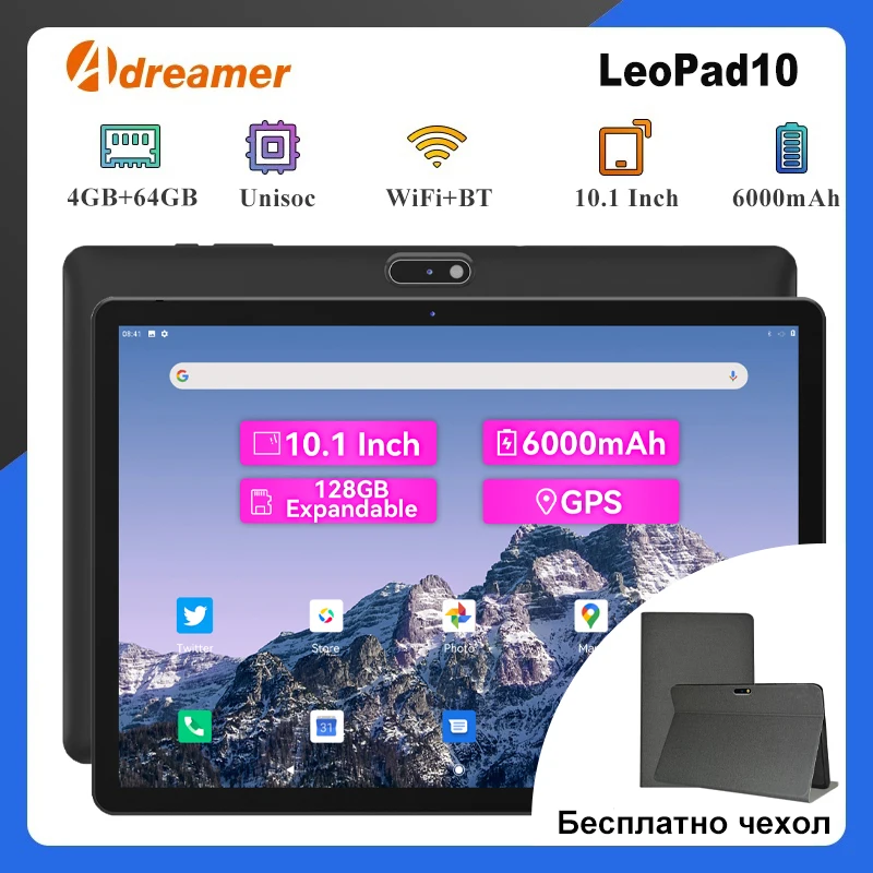 

Планшет Adreamer LeoPad10 Android 11, 10,1 дюйма, 8 ядер, 4 ГБ ОЗУ, 64 ГБ ПЗУ, 1280x800, IPS, 6000 мАч, двойная камера, тип-C, металлический корпус