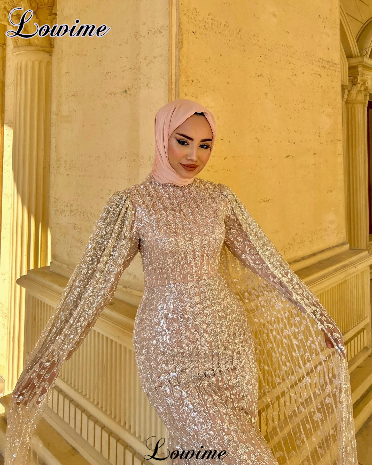 Middle East Muslim Evening Dresses Mermaid Formal Occasion Dresses With Long Sleeves Robes De Soirée Dubai Prom Party Gowns