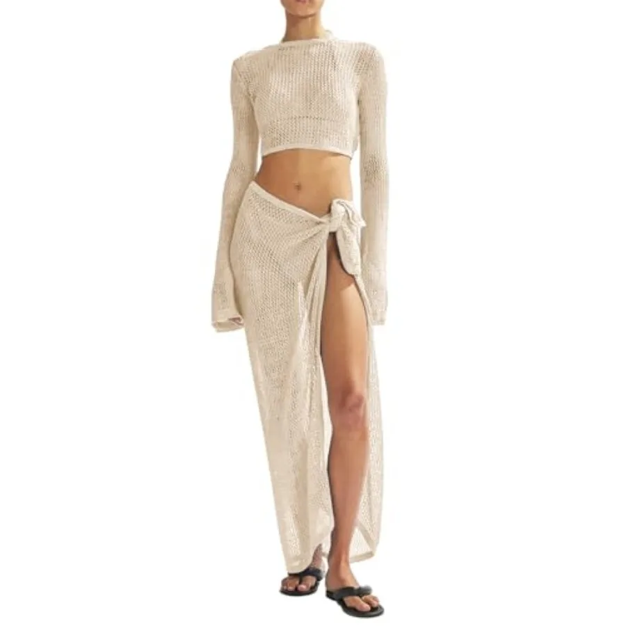 Women's Swimsuits Cover Ups Set for Crochet Bathing Suit Hollow Out 2 Pcs Bikini Coverup Beach Swimwear