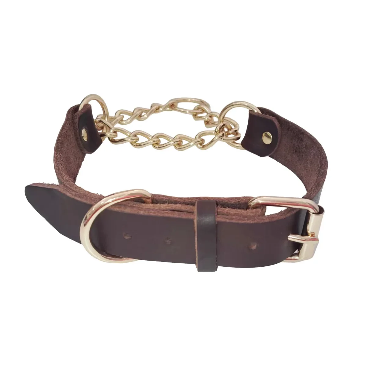Pet Leather Collar Saddle-Type Head Layer Cowhide Leather Dog Collar Chain Explosion-Proof Impact
