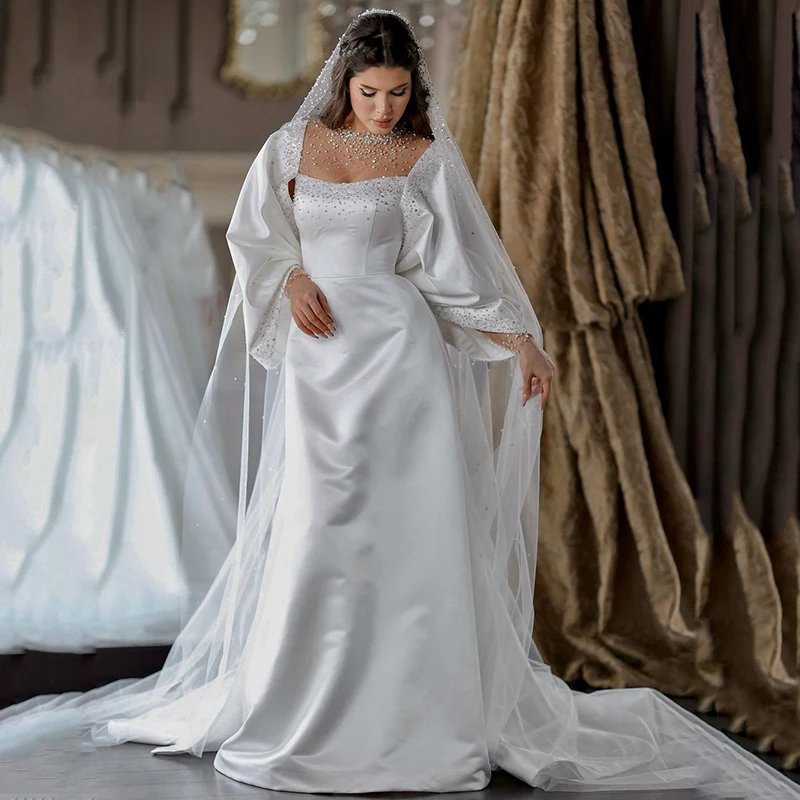 

Eightree 2025 Long Mermaid Wedding Dresses Puff Sleeve Beadings Bridal Dress Princess Evening Wedding Ball Prom Gowns Customized