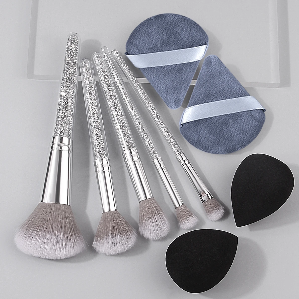 Ensemble de pinceaux pour fard à joues, poudre douce et ample, manche en diamant, éponge à poudre sans déclenchement, bouffée de poudre d'œuf, outils de maquillage professionnels, 9 pièces