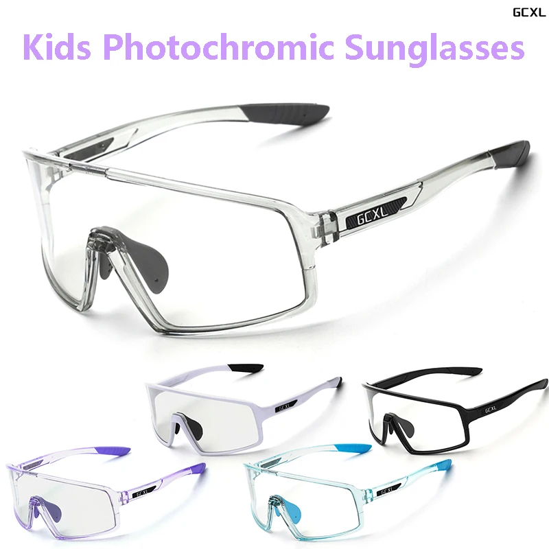 

GCXL Child Photochromic Cycling Sunglasses Sports Glasses Camping Kids UV400 Boys Girls Bike Outdoor Bicycle Eyewear Youth Gift