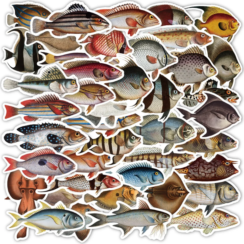 10/30/50/100PCS Cool Fish Animal Stickers Outdoor Fishing Decoration Suitcase Scrapbook Phone Laptop Stationery Kid Toy Sticker