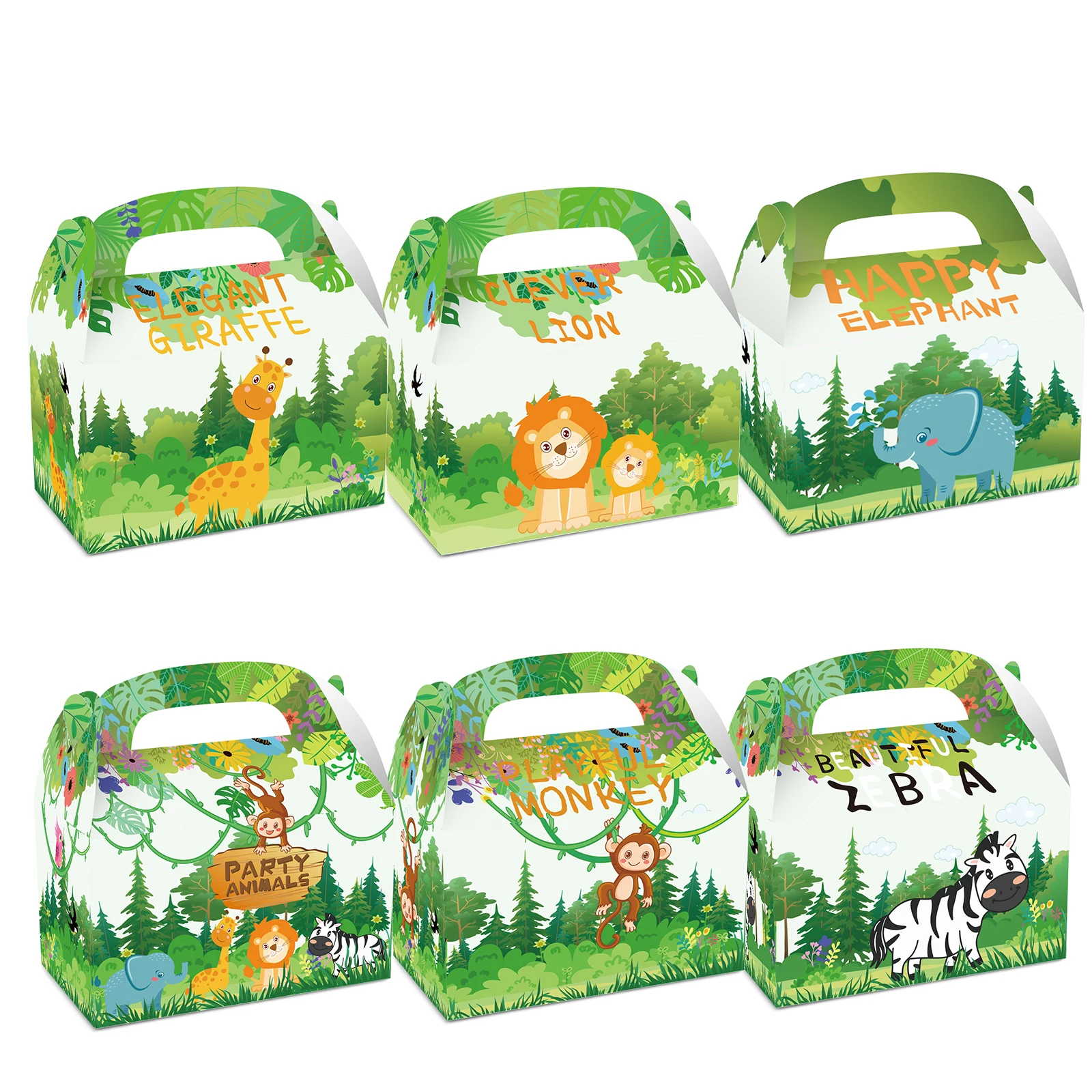 

DD015 4Pcs Kids Cartoon Jungle Animals Birthday Party Packing Gift Bag Portable Favor Box Wild ONE Baby Shower Party Decorations