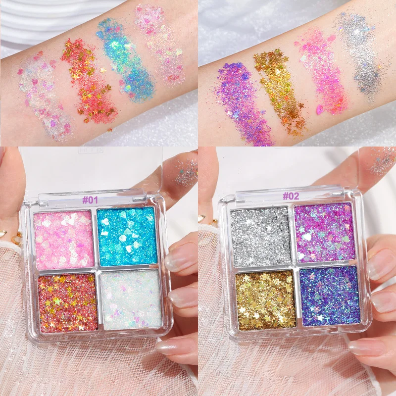 Ombretto luccicante a 4 colori Glitter Body Face Art Paillettes sciolte Gioielli con diamanti Strass Pallet per trucco Impermeabile Festival per feste