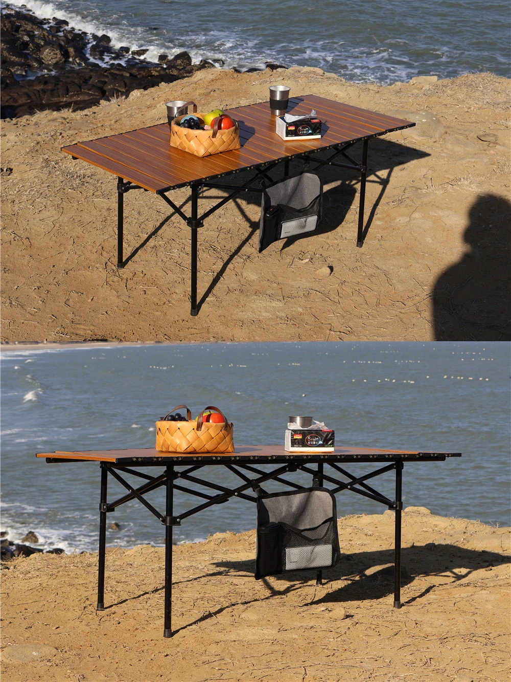 Outdoor Mesh Table Side Storage Bag Hanging Organizer Pocket Portable, Compact, Easy Access for Beach, Patio, Camping Equipment