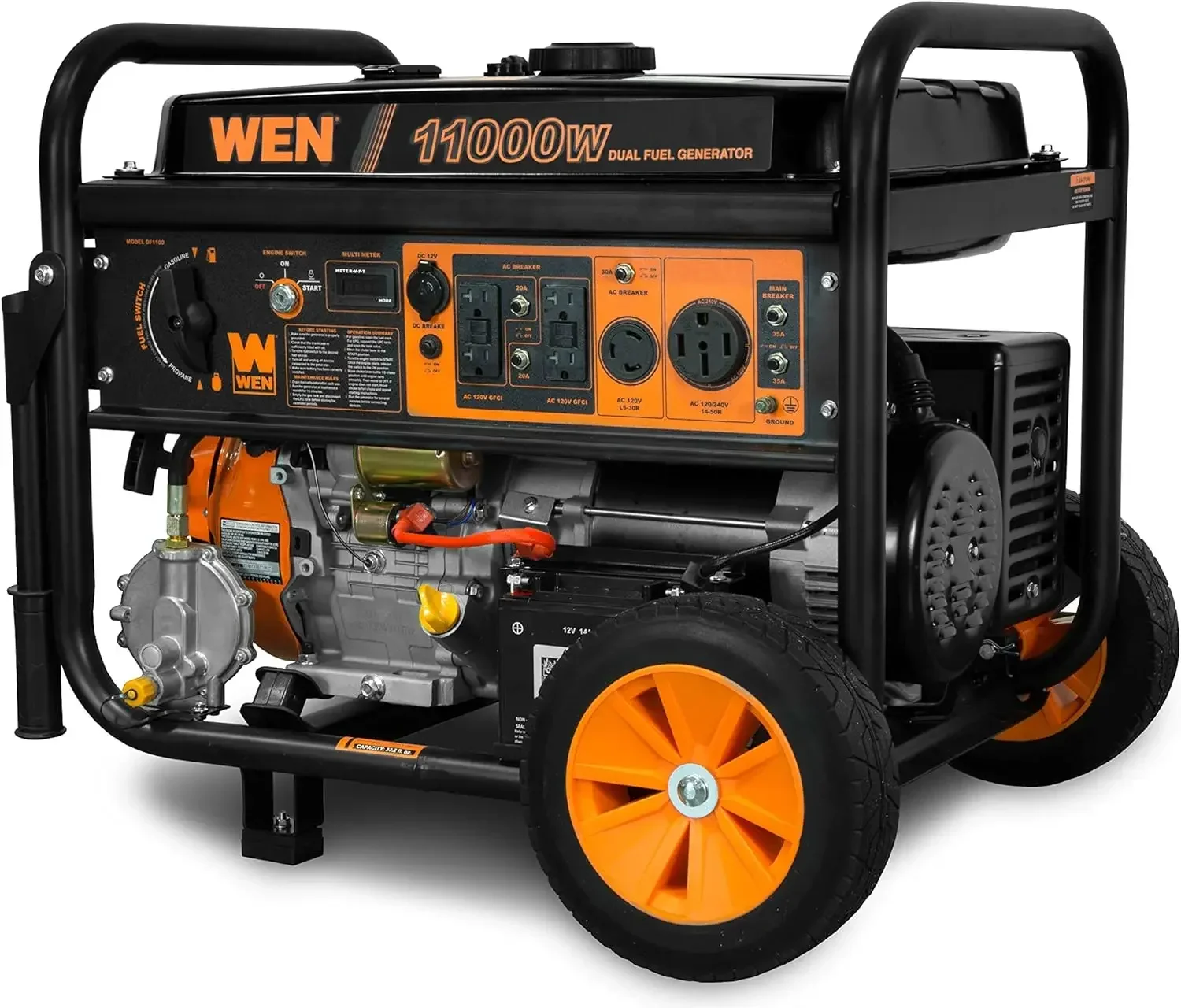 DF1100T 11000-Watt 120V/240V Dual Fuel Portable Generator with Wheel Kit and Electric Start - CARB Compliant Black