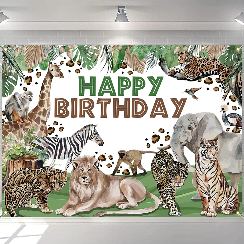 

LS Photography Background Wildlife 1st Birthday Party Jungle Floral Decor Props Baby Shower Kids Portrait Photo Backdrop Studio