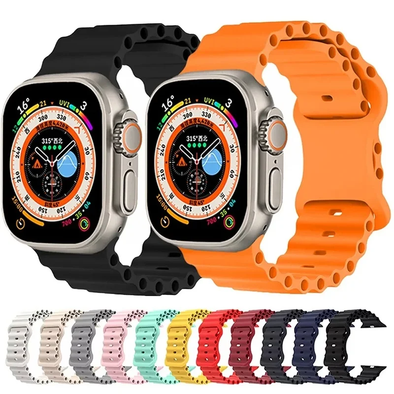 Sport Ocean Strap For Apple Watch Ultra 3 2 1 Band 49mm 42mm 44mm 45mm Silicone Bracelet Wristband iWatch Series SE 9 8 7 6 5 4