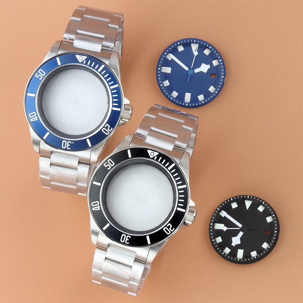 

41mm Watch Case With Bracelet 316L Stainless Steel Waterproof Fit Pelagos series NH35 NH36 Movement 31mm Dial Green Luminous