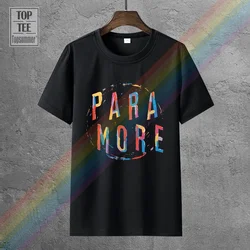 Camiseta de algodón con cuello redondo para hombre y mujer, camisa negra con pintura en espiral Paramore