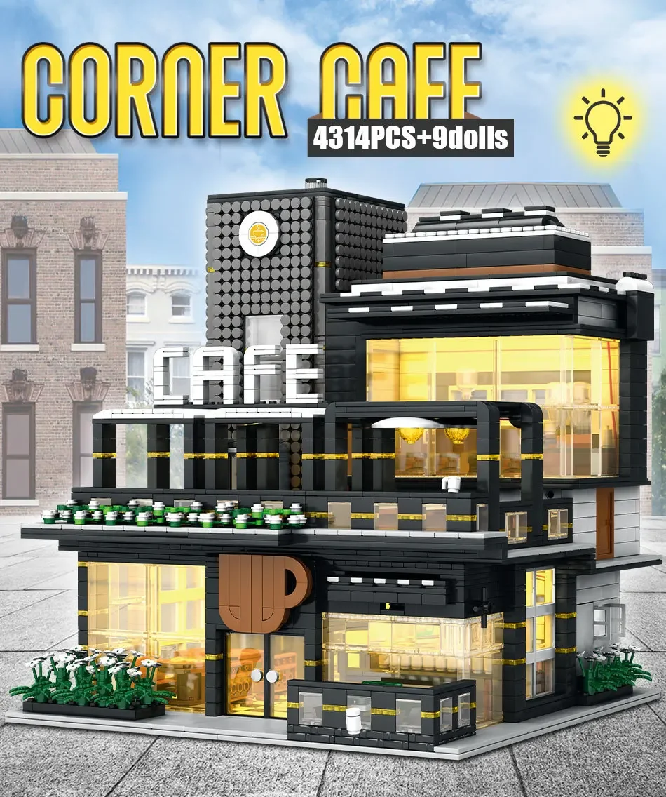 4314pcs  Street View Architecture Series Modern Cafe Assembled Bricks Model Coffee Shop Building Block Toys Gifts