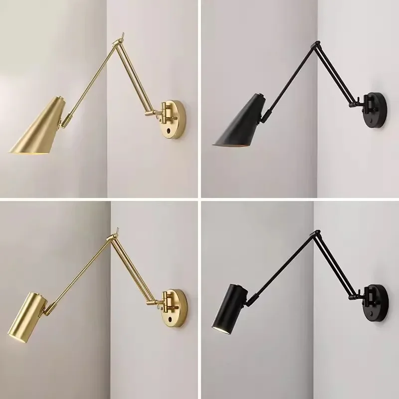 

Led Dimmable Wall Lamp Bedroom Bedside Reading Light Folding Telescopic Switch Modern Creative Study Rocker Wall Light Fixture