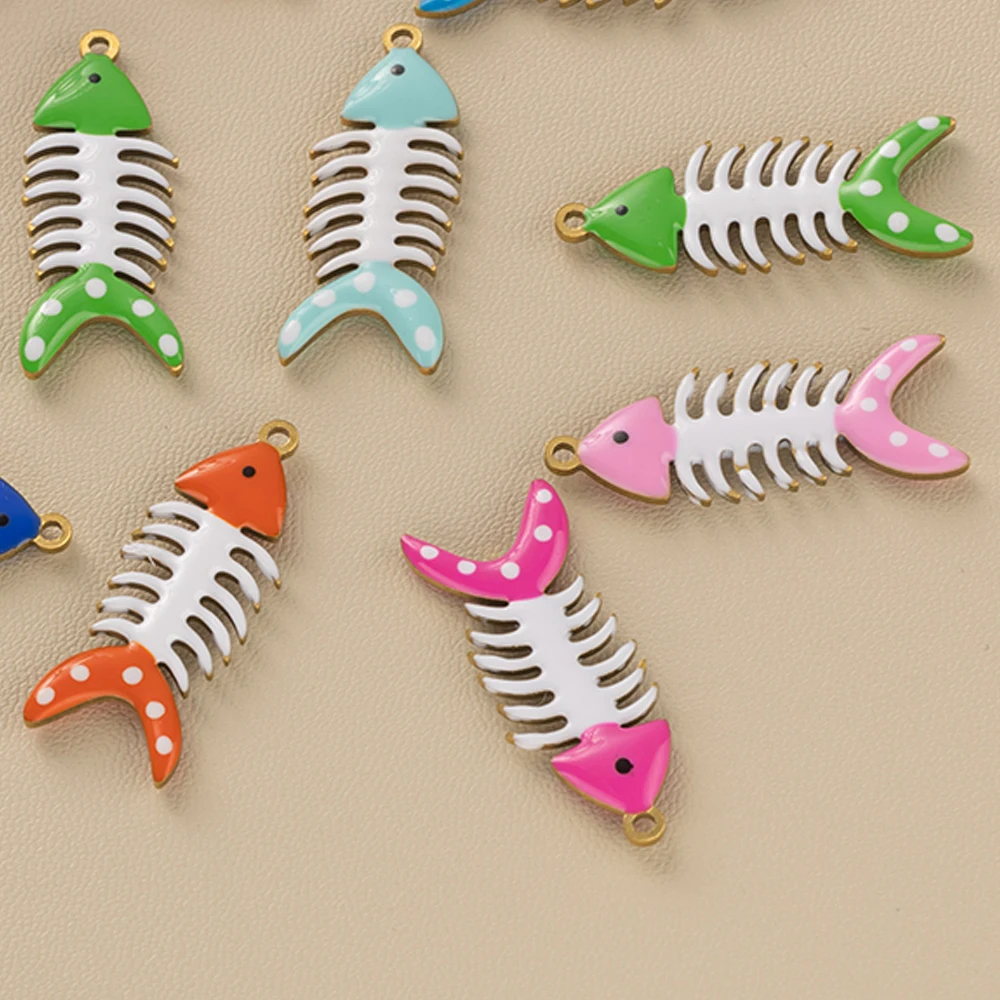 2/6/10 Stuks Meerdere Stijlen Metalen Emaille Visgraten Charms Hanger Voor Diy Armbanden Ketting Sieraden maken Levert Accessoires