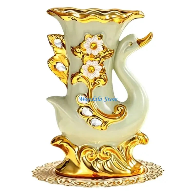 

U2JC Stylish Ceramic Home Decors Vases with Elephant Sculptures Elegant Gift Choice