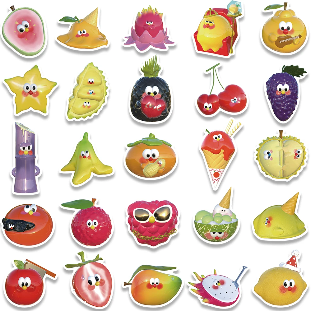 50pcs Funny Cartoon 3D Fruits Meme Stickers For Luggage Phone Guitar Skateboard Vinyl Waterproof Graffiti Laptop Decals